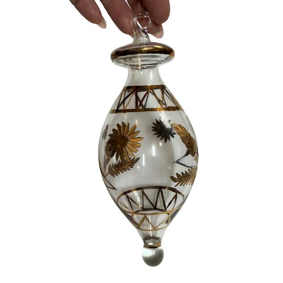 Egyptian Hand Blown Glass Finial Christmas Ornament Hand Painted Gold 7.5" Large - Picture 6 of 9